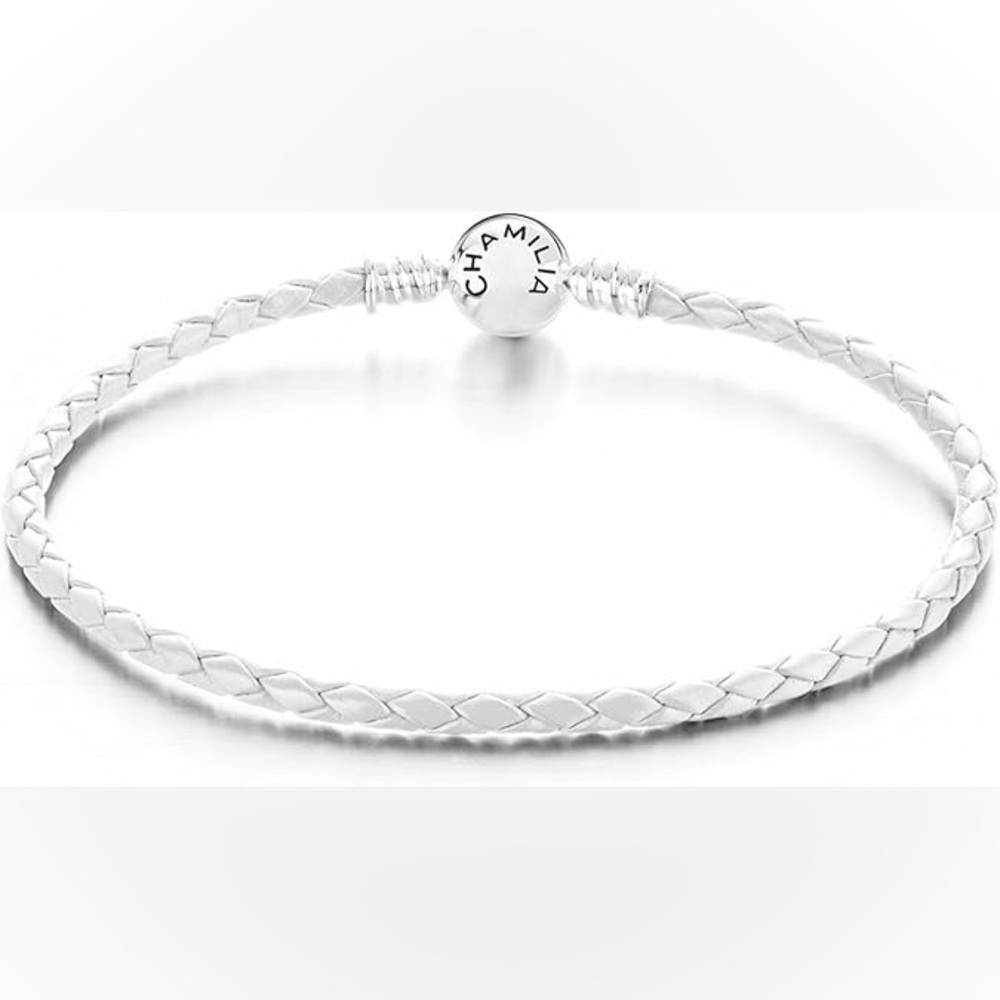 Chamilia White Leather Braided Bracelet with Snap Closure